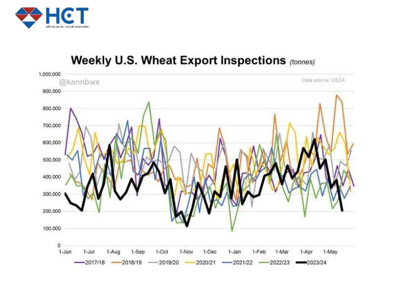Thanh tra sản lượng xuất khẩu lúa mì hàng tuần của Mỹ