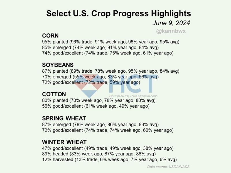 Báo cáo tiến độ trồng trọt các sản phẩm nông nghiệp Mỹ