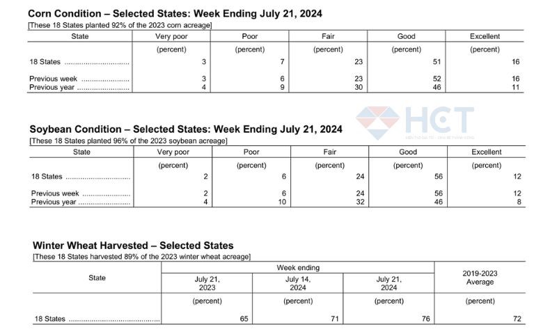 Báo cáo tình trạng nông sản của USDA trong tuần kết thúc ngày 21/7