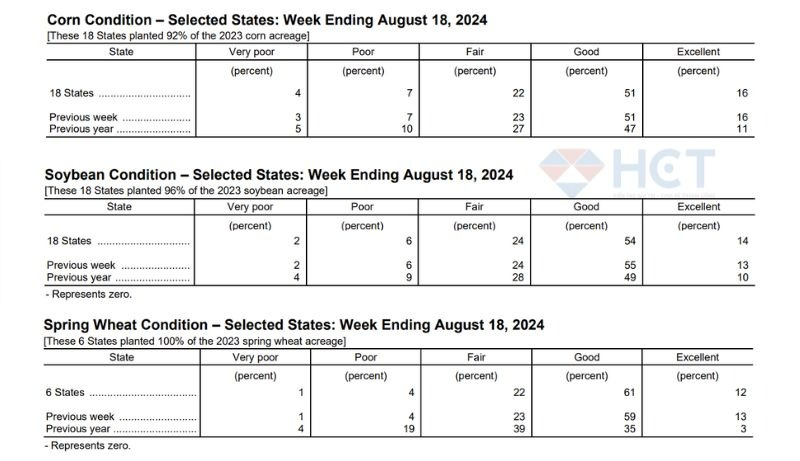 Xếp hạng tình trạng nông sản Mỹ tuần 18/8