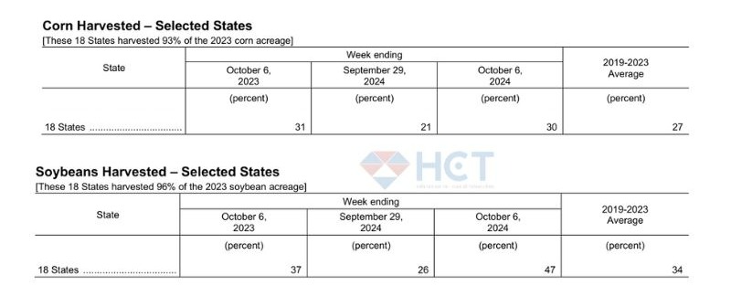 Tiến độ thu hoạch ngô và đậu tương của Mỹ