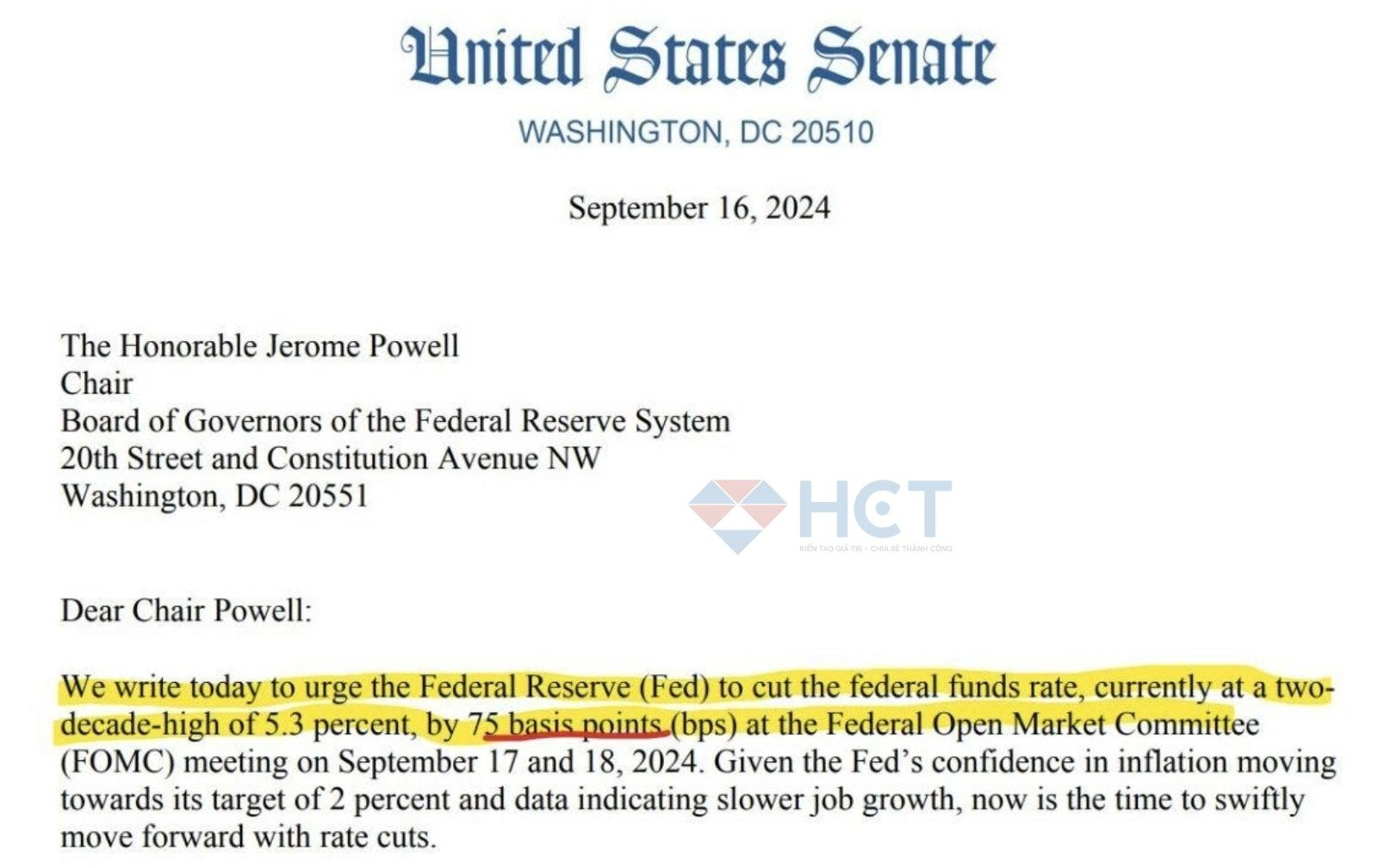 Thượng Nghị Sĩ Elizabeth Warren gửi thư tới Powell yêu cầu cắt 0.75%