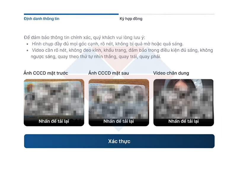 Tải lên ảnh CCCD và video xác thực khuôn mặt Tải lên ảnh CCCD và video xác thực khuôn mặt